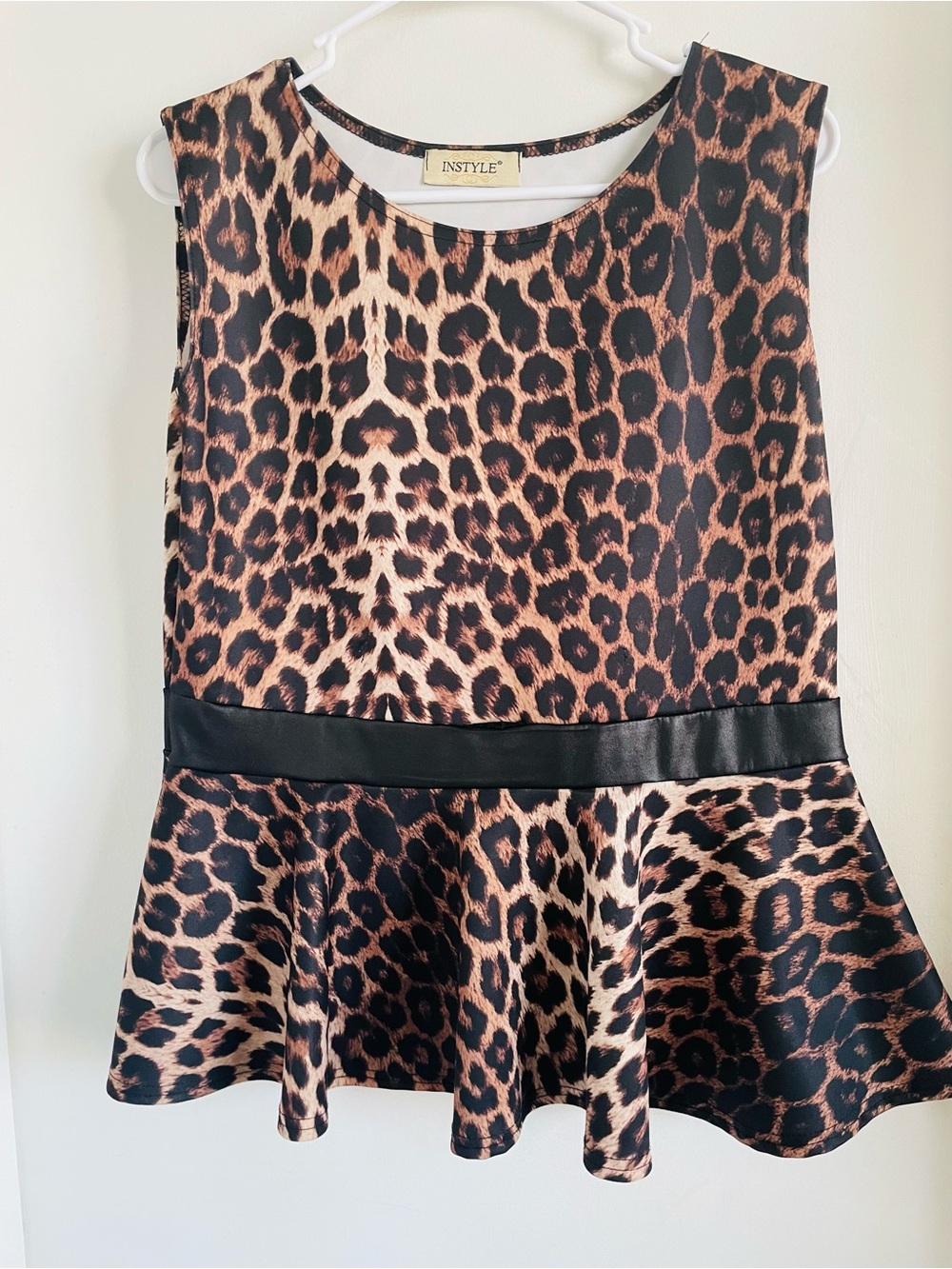 Leopard Print Peplum Shell Top - Brown/Black